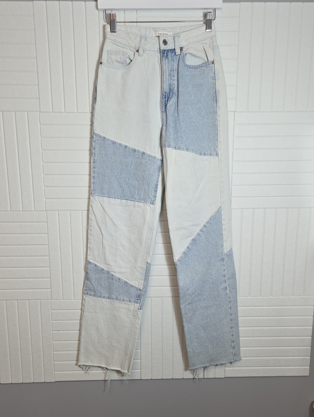 Pacsun 100% Cotton 90s Boyfriend Patchwork Fringe Hem Jeans Size 24 TALL